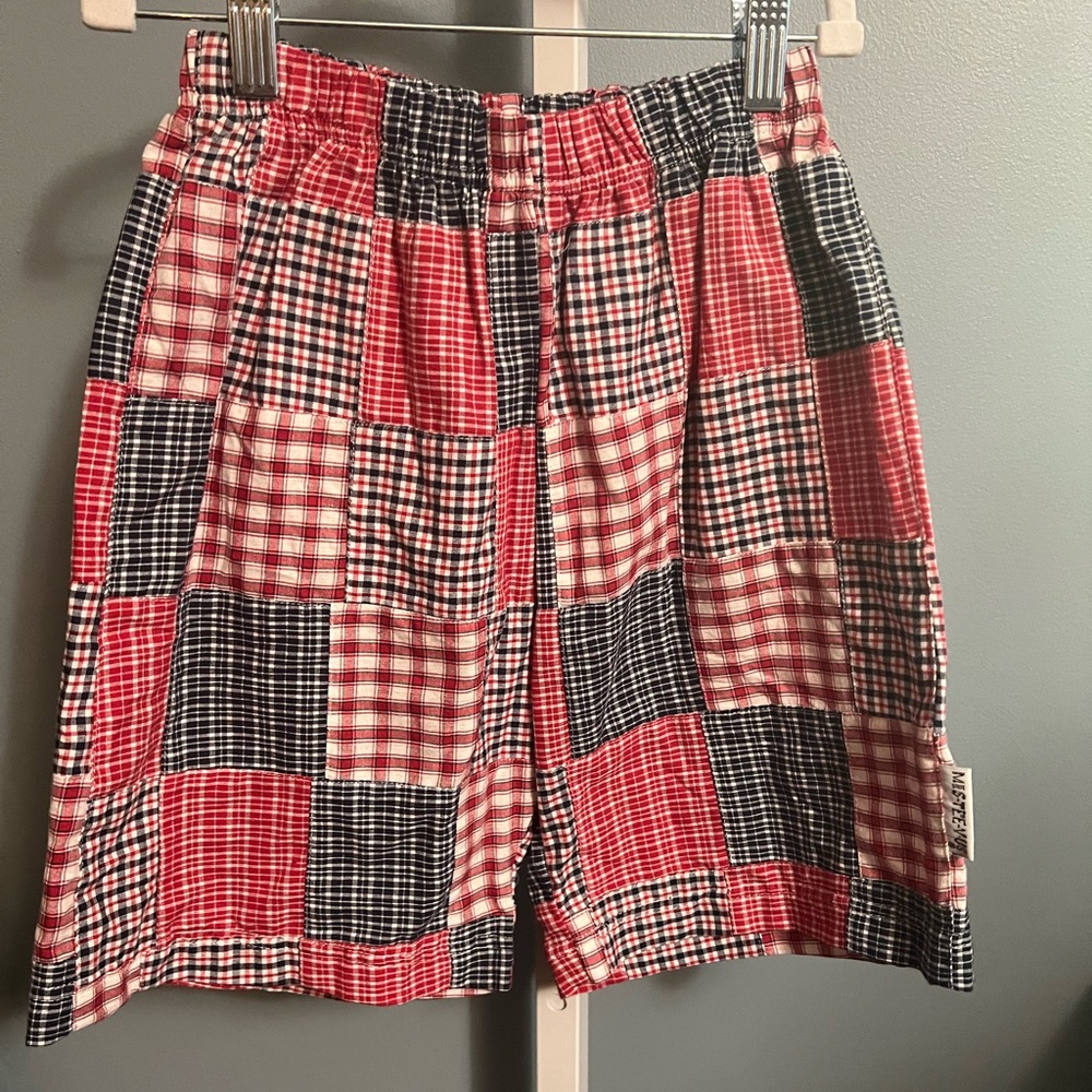 Mis Tee V-us Patchwork Plaid Elastic Waist Shorts - Red, Black & White NWT 6/7